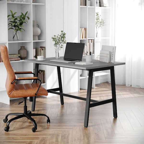 Flash Furniture Redmond 48x30 Conf Tbl w/1in. Thick Dbl Sided Laminate Tbl Top w/PVC and A-Frame Steel Bse, Gry Oak MT-M4830-LTGRY-ABF-GG - main